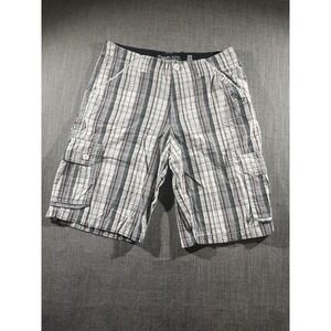 Ecko Unltd Shorts Mens 32 Gray Black Red Plaid Cargo Multi Pocket Outdoor Summer